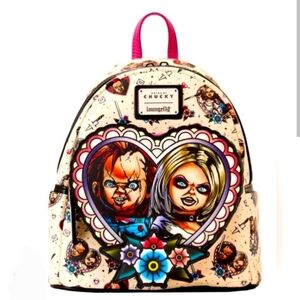 Loungefly Chucky And Tiffany Heart  Mini Backpack Aka Chucky Tattoo Bag
